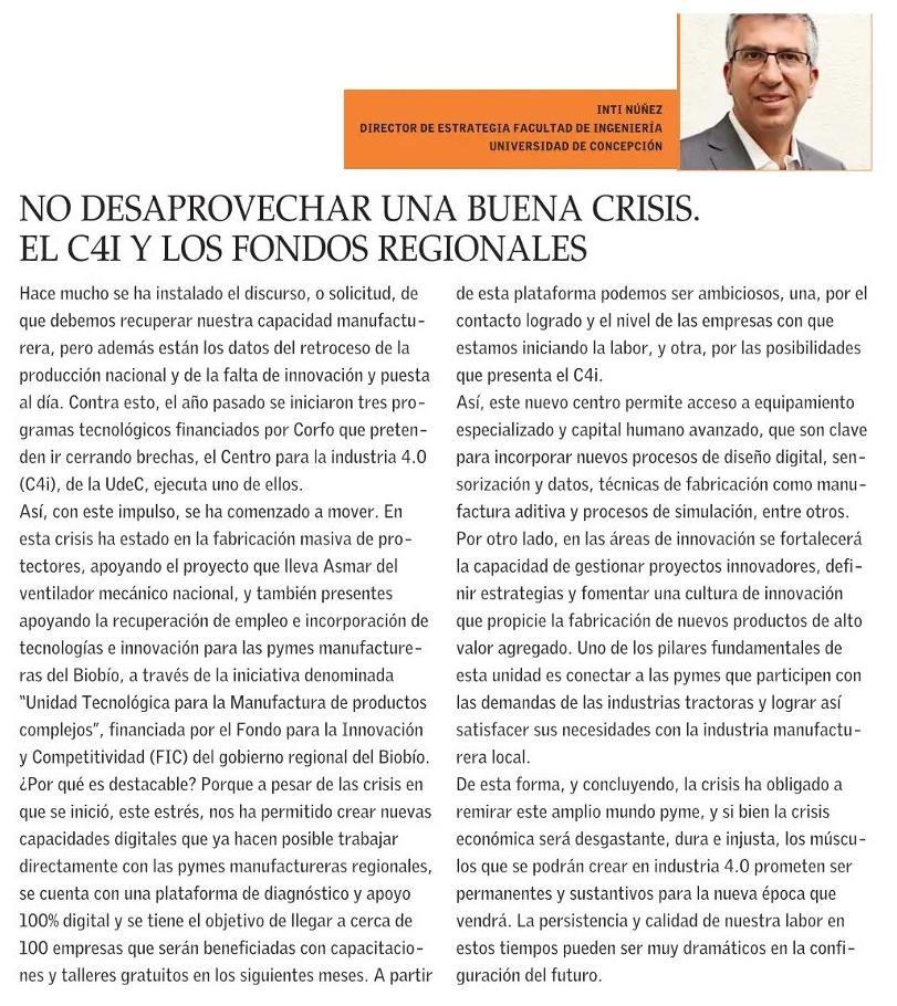 Columna de Opinión: No desaprovechar una buena crisis. El C4i y los fondos regionales