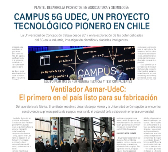 Campus 5G UdeC y Ventilador Asmar-UdeC en edición especial de El Mercurio