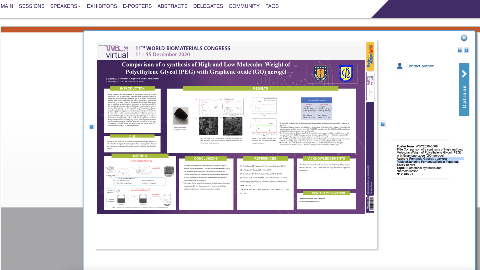 Laboratorio de Biomateriales del DIQ participó en el Congreso WBC2020